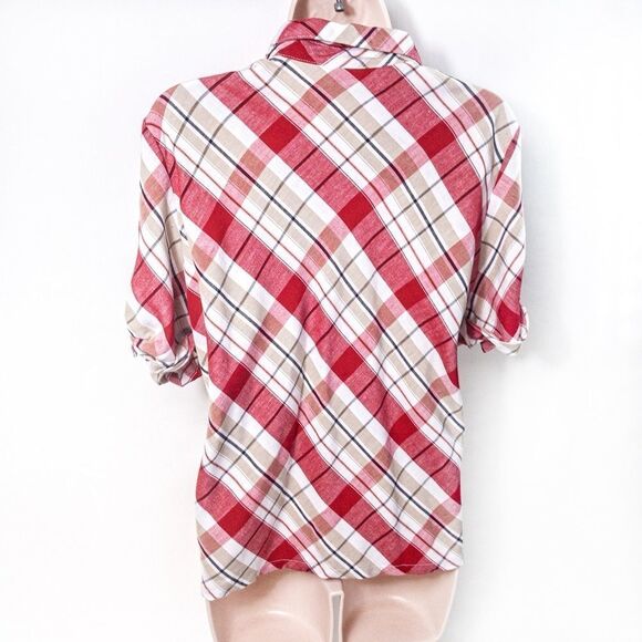 Vintage Red Plaid Blouse Sz M - Picture 6 of 12